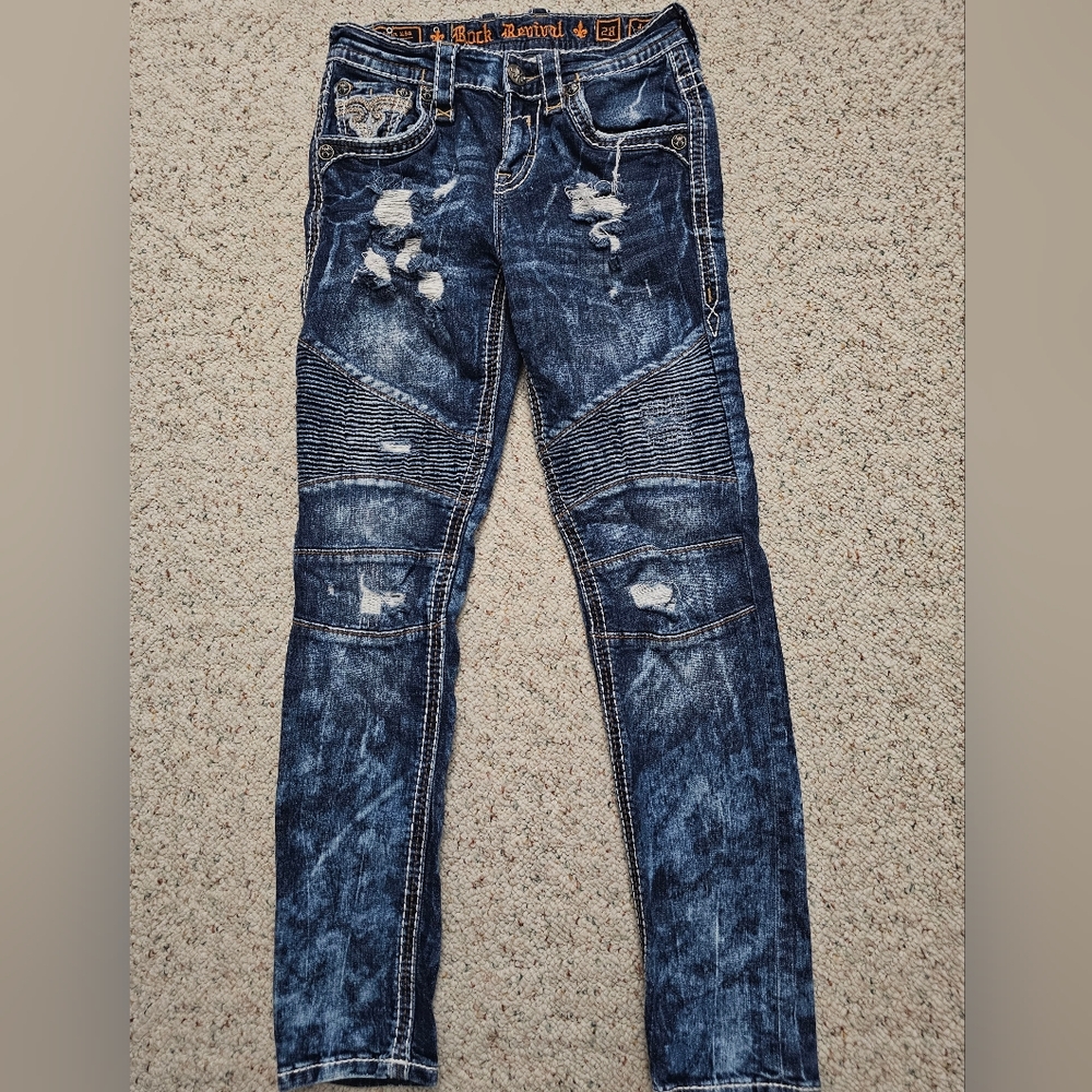 Rock Revival Dark Blue Distressed Skinny Jeans
